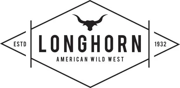 Vector illustration of Texas Longhorns Retro Styled, Texas Wild West Theme