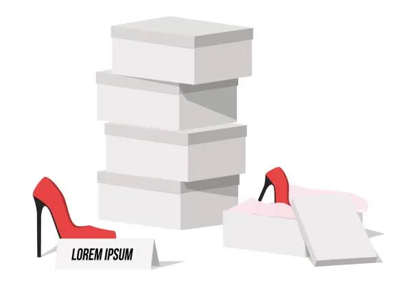Vector illustration of Red heels on Sale with clean boxes Vector Illustration