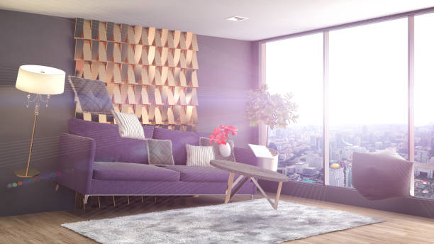 istock Zero Gravity furniture hovering in living room. 3D Illustration 653839632