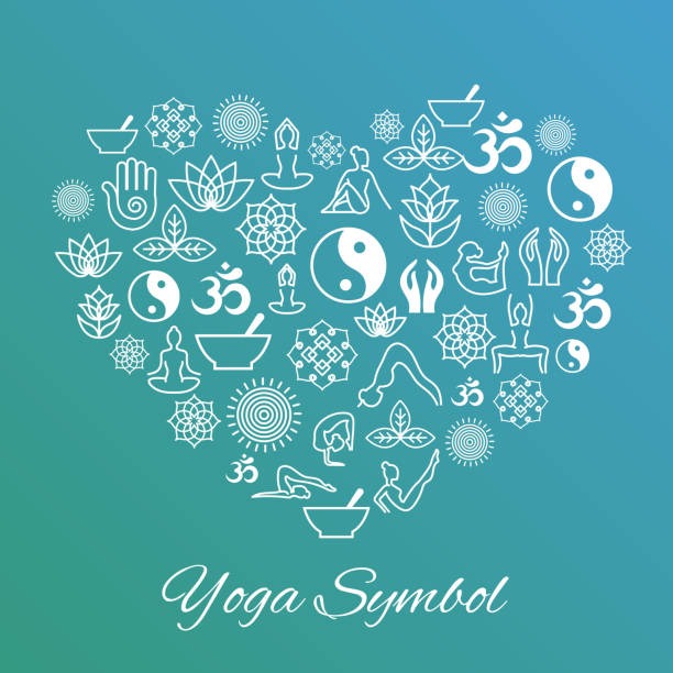 ilustrações de stock, clip art, desenhos animados e ícones de yoga heart sign. i love vector label - balance health well being background white