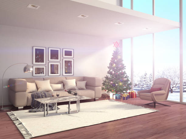 istock Christmas tree with decorations in the living room. 3d illustration 653842462