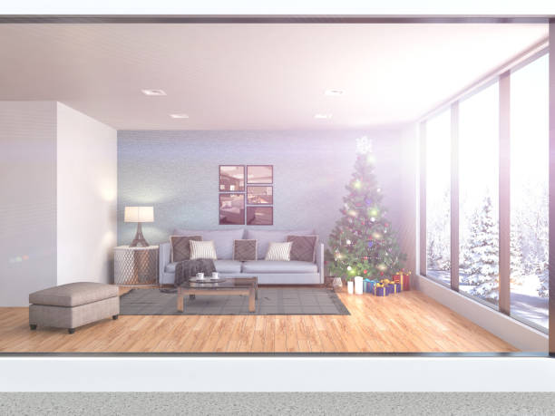 istock Christmas tree with decorations in the living room. 3d illustration 653842906
