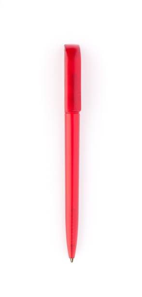 istock Red plastic ballpoint pen isolated on white 653842920
