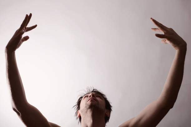 istock Portrait of Young man dancing on white background 653843066