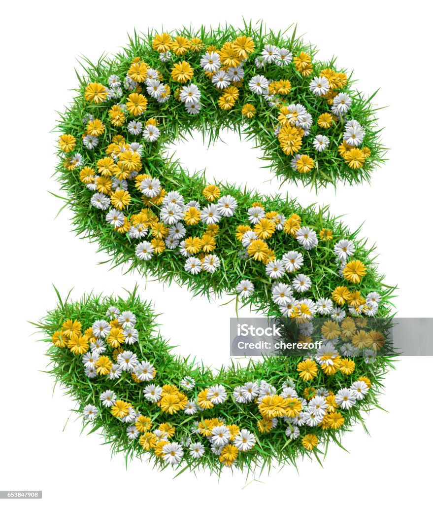 Letter S Of Green Grass And Flowers Stock Photo - Download Image ...