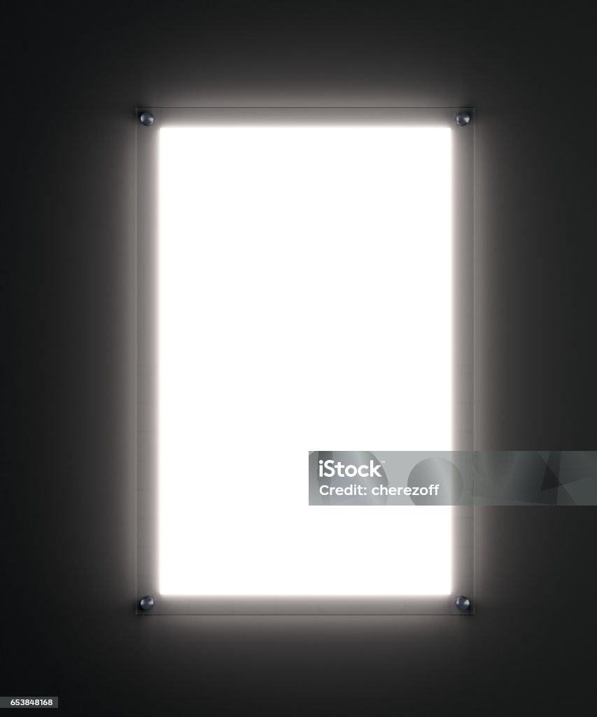 Maqueta cartel blanco en blanco en el sostenedor de cristal iluminada - Foto de stock de Panel de luz libre de derechos