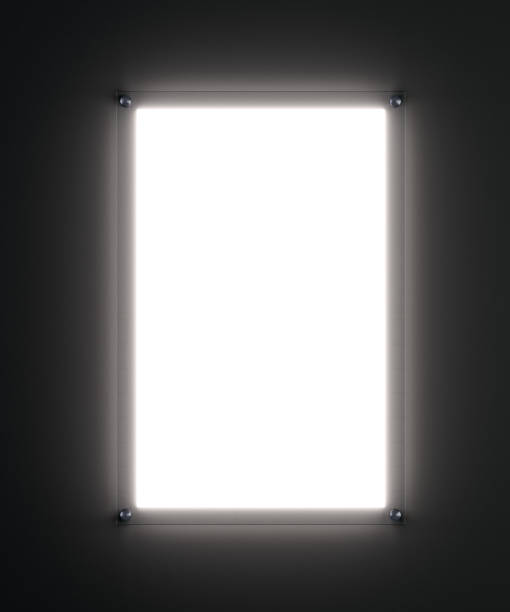 пустой белый макет плаката в освещенном стеклянном держателе - lightbox стоковые фото и изображения