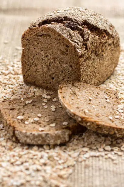 Whole Grain Unleavened Organic Bread with Rye, Oats and Flax Seeds. Healthy Chrono Diet.