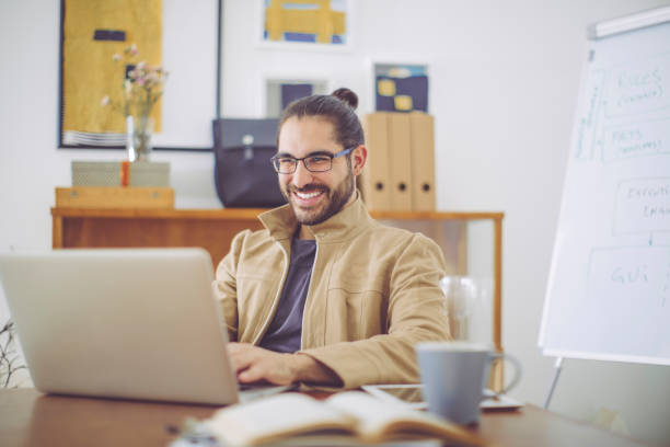 Young man working at home