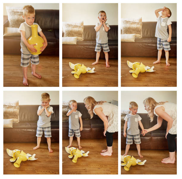 It was an accident... Composite shot of a mother scolding her little son for breaking a vase at home careless photos stock pictures, royalty-free photos & images