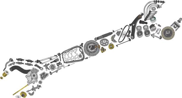 istock Auto spare parts items in wrench 653858958