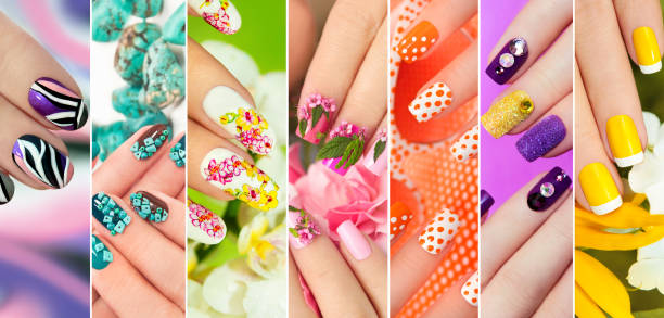 istock Collection of trendy colorful various manicure. 653862424