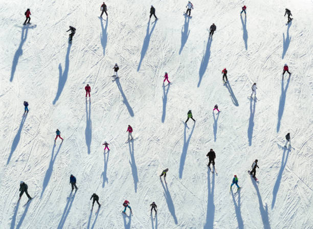istock Aerial view of skiers 653863798