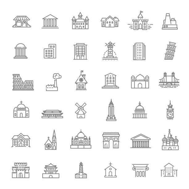 ilustraciones, imágenes clip art, dibujos animados e iconos de stock de construcción de conjunto de iconos, gobierno. lugares de interés - agra fort