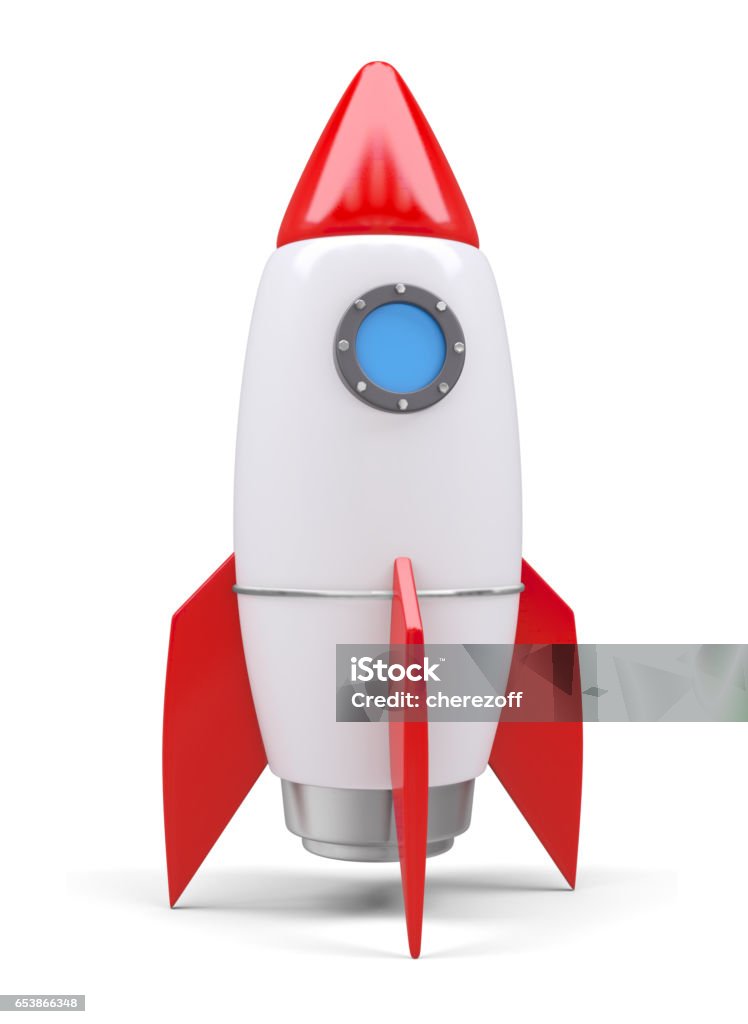 Rocket space ship Rocket space ship, isolated on white. 3D rendering Rocketship Stock Photo