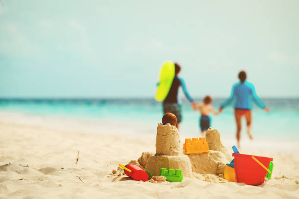 istock sand castle on tropical beach, family vacation 653866444