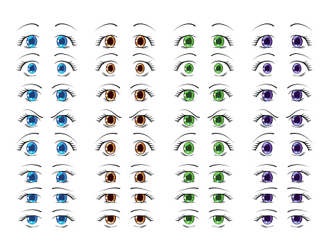 Cute Anime Eyes In Manga Style Showing Various Human Emotions Vector  Illustration Stock Illustration - Download Image Now - iStock