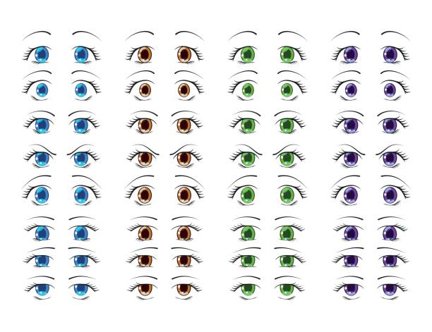 Cute anime eyes in manga style showing various human emotions. Vector illustration. Cute anime eyes in manga style showing various human emotions. Vector illustration. emo hair guys stock illustrations