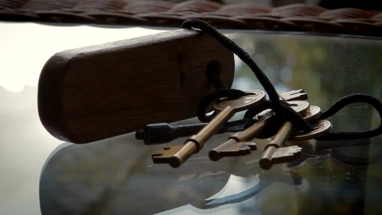 Traditional Set of Door Keys lay strewn on glass table