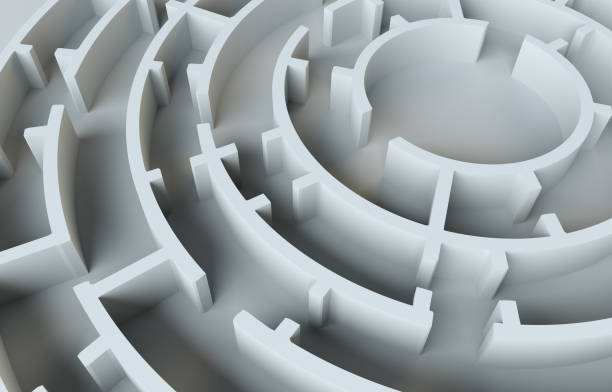 istock Maze close-up. Gray studio background. Beautiful photo realistic shadows 653870476