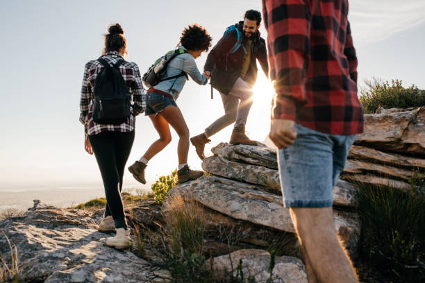istock Group of hikers walking on a mountain 653871086