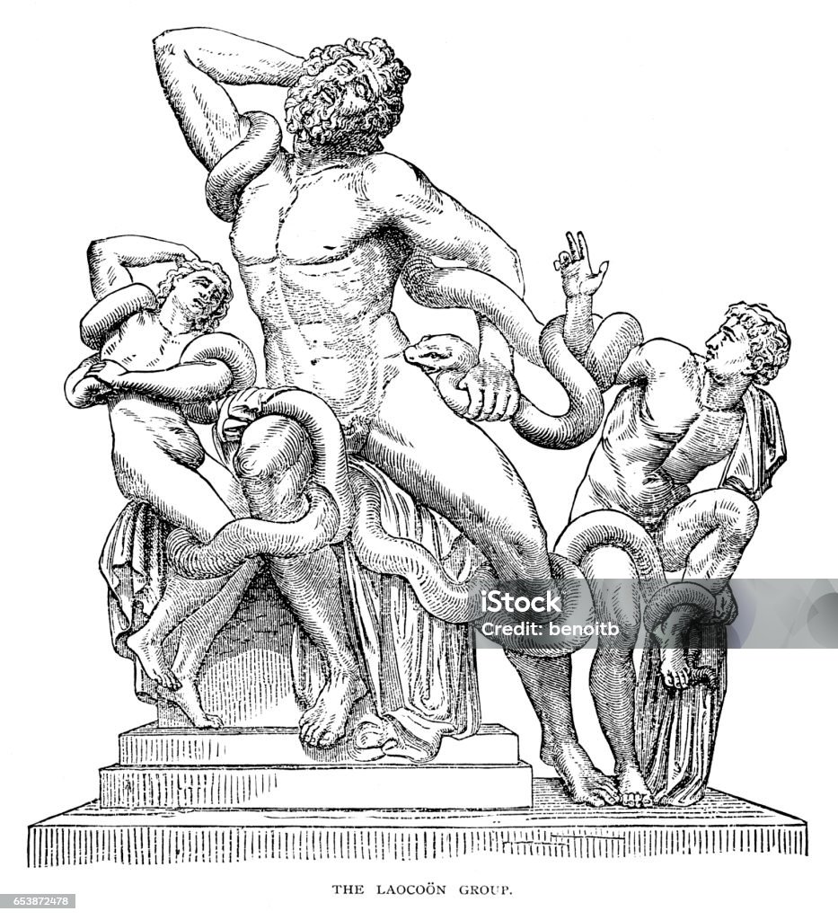 The Laocoon Group sculpture The Laocoon Group sculpture - scanned 1881 engraving 19th Century stock illustration