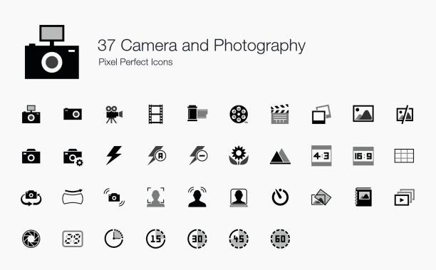 37 카메라와 사진 픽셀 완벽 한 아이콘 - compact flash illustrations stock illustrations