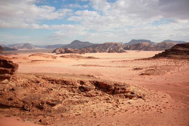 istock Landscape panorama desert valley Wadi Rum in Jordan 653877226