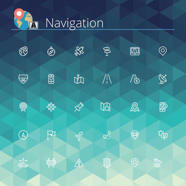 Navigation Line Icons Navigation and location line icons set. Pixel perfect icons. Vector illustration. Geometric background. animal antenna stock illustrations