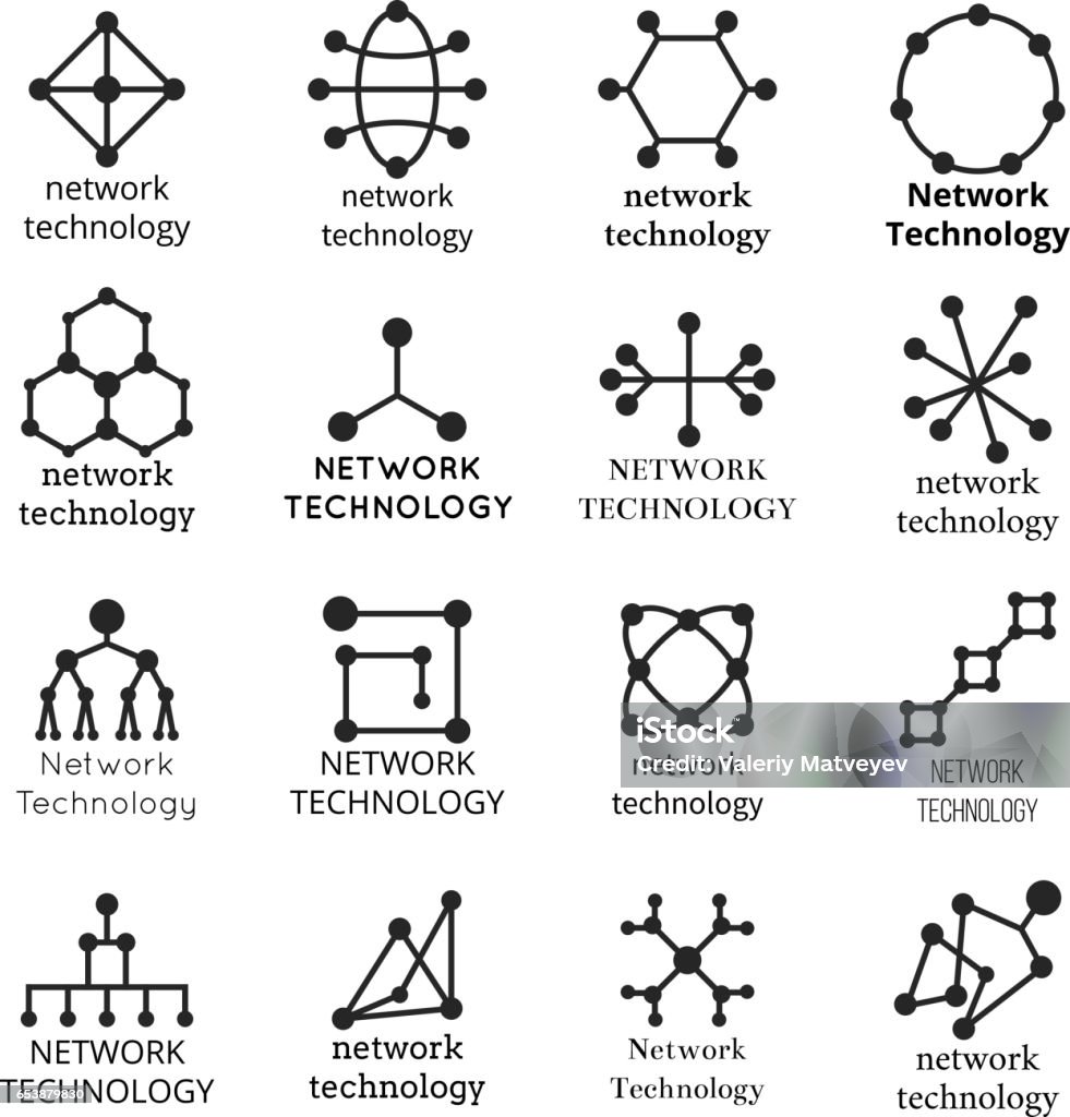 Network technology symbols. Data molecule icons Network technology symbols. Data molecule icons. Set of connection structure. Vector illustration Icon Symbol stock vector