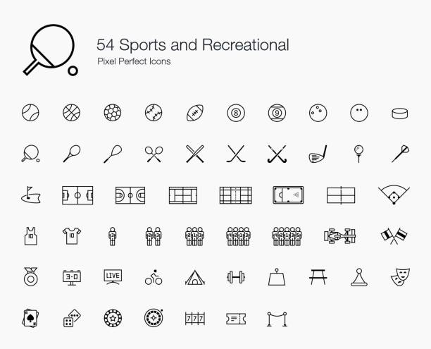 54 スポーツとレクリエーション ピクセル完璧なアイコン (線のスタイル) - the paddle racket点のイラスト素材／クリップアート素材／マンガ素材／アイコン素材