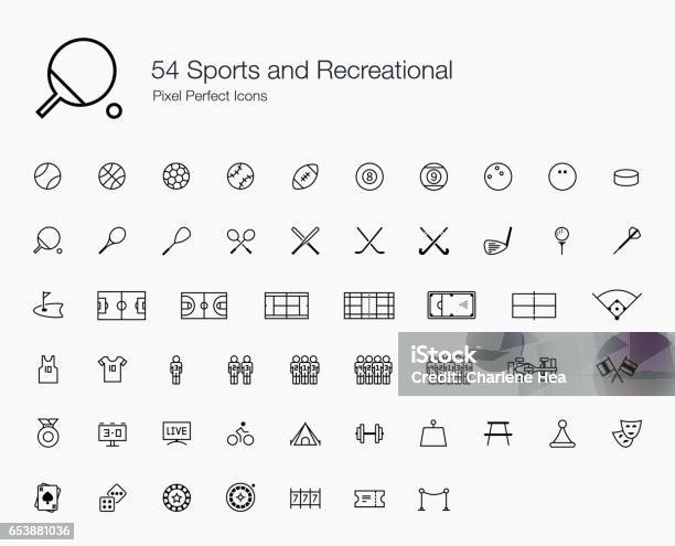 54 Sports And Recreational Pixel Perfect Icons Stock Illustration - Download Image Now