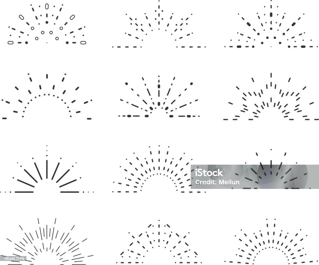 Radiant sunrise lineart design icons set template vector illustration Radiant sunrise lineart icons design set template vector illustration Abstract stock vector