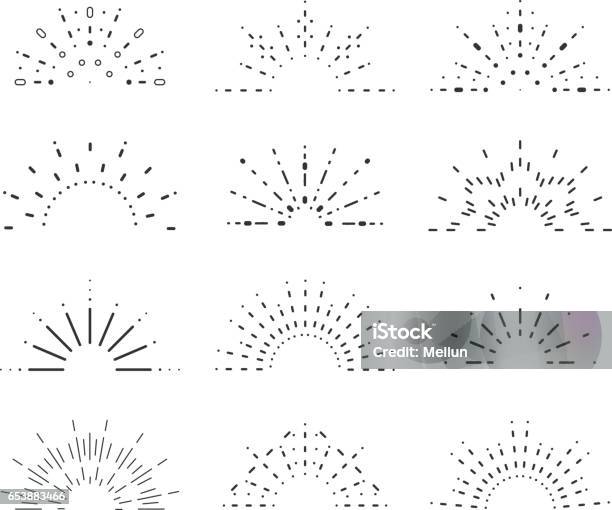 Radiant Sunrise Lineart Design Icons Set Template Vector Illustration Stock Illustration - Download Image Now