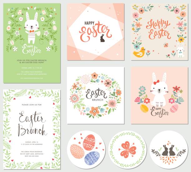 illustrazioni stock, clip art, cartoni animati e icone di tendenza di festa di collection_05 - rabbit easter flower frame