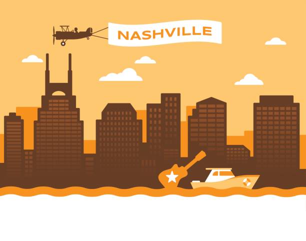 Nashville Skyline Nashville Tennessee USA skyline concept illustration. nashville stock illustrations
