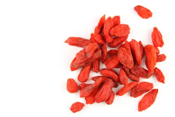 composition of dried goji berries isolated on a white background