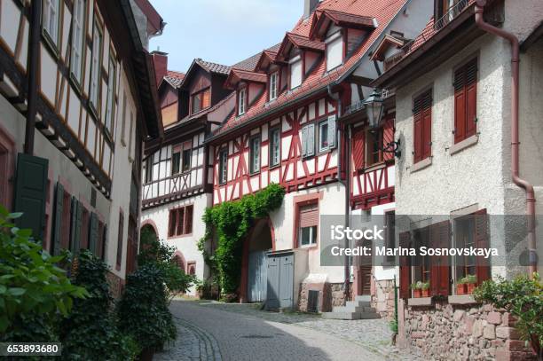 Old Narrow Street With Halftimbered Houses Of The Gerberbach Quarter In Weinheim Germany Stock Photo - Download Image Now