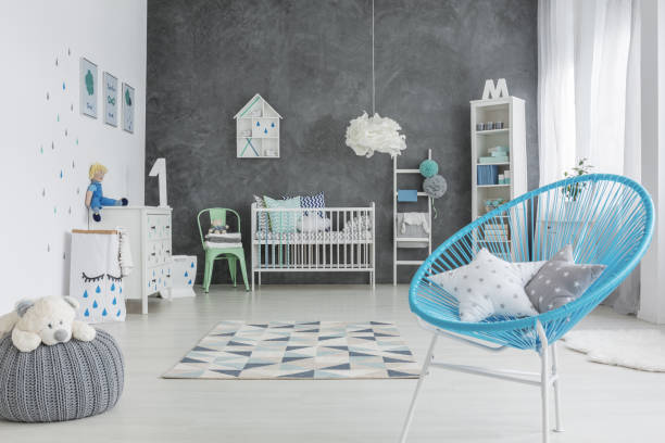 istock Grey and white baby room 653894492