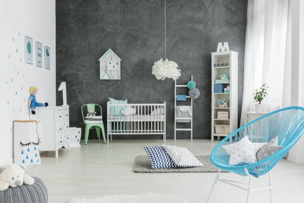 istock Nursery room in scandinavian style 653894504