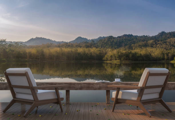 istock Lake house terrace and beautiful nature view 3d rendering image 653899108