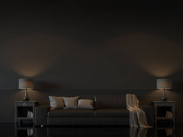 istock Modern living room interior with black wall  minimal style 3d rendering image 653899168