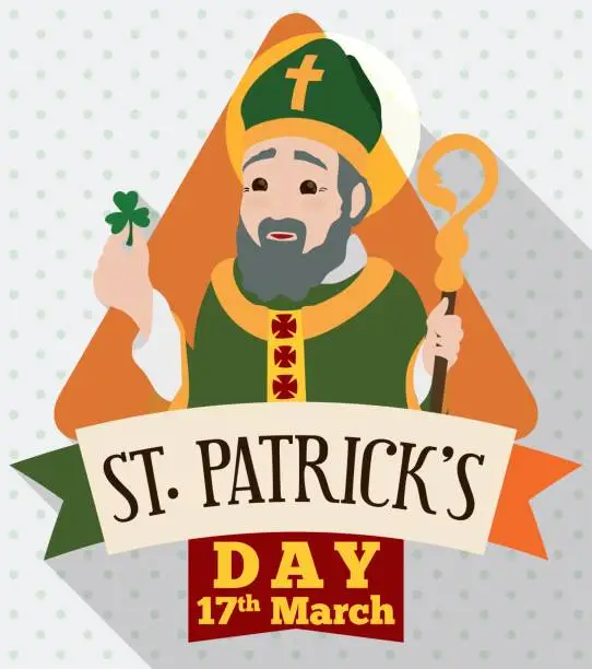 Vector illustration of Saint Patrick's Day Design in Flat Style with Irish Apostle