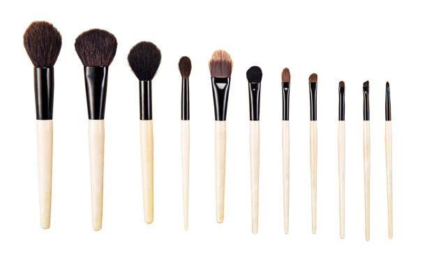 pennelli per il trucco - make up brush make up isolated cosmetics foto e immagini stock