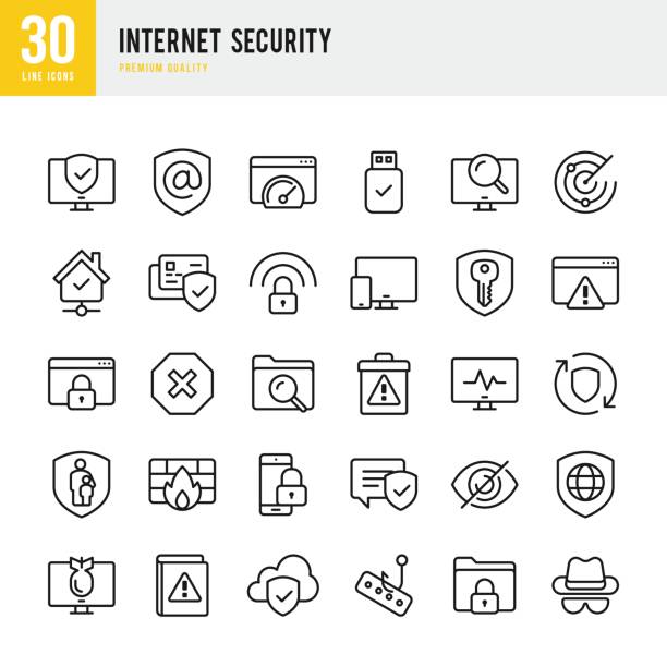 illustrations, cliparts, dessins animés et icônes de internet security - set d’icônes vectorielles fine ligne - internet spam e mail crime