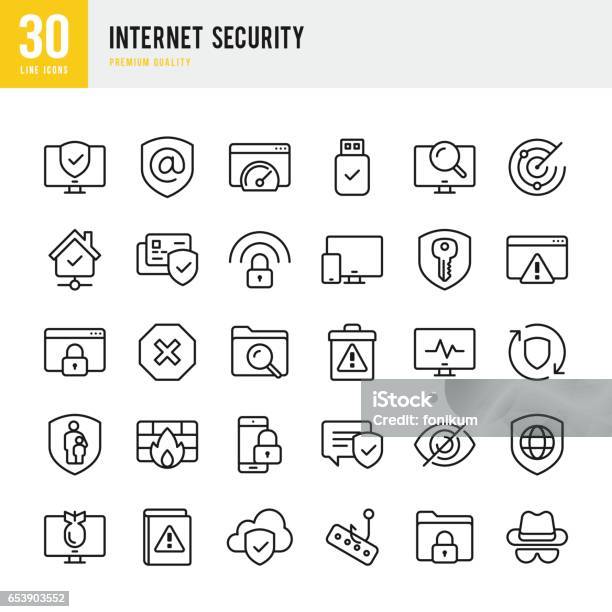 Internet Security Set Of Thin Line Vector Icons Stock Illustration - Download Image Now - Icon Symbol, Threats, Radar