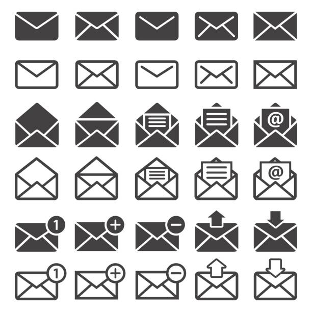 mail icon set e-mail, mail or sms icons vector set message stock illustrations