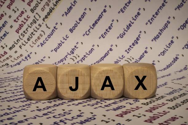 istock ajax - cube with letters and words from the computer, software, internet categories, wooden cubes 653928390