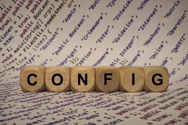 istock config - cube with letters and words from the computer, software, internet categories, wooden cubes 653931022