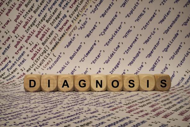 istock diagnosis - cube with letters and words from the computer, software, internet categories, wooden cubes 653932398